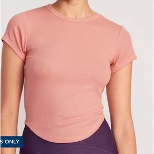 Ultralite Pink Cropped Rib-knit T-shirt